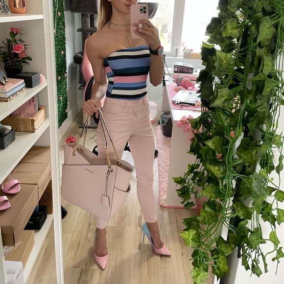 Blush Pink/Blue/Teal Striped Strapless Tube Top Body Suit Size XS - Picture 3 of 3